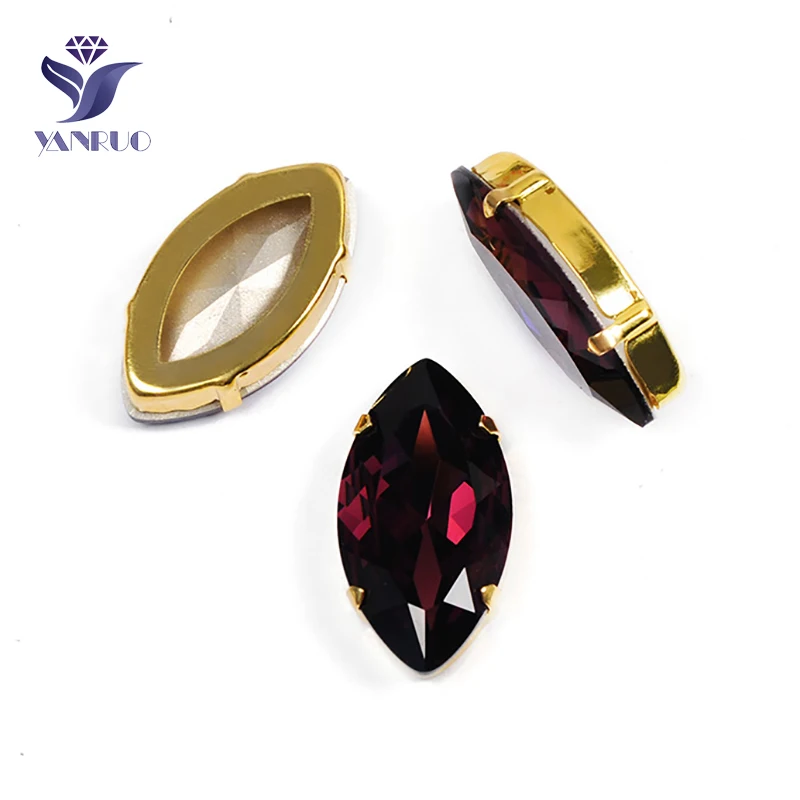Amethyst Yanruo 4227 в огранке маркиза, пришивной Камни DIY Точка назад Лошадь Глаза стекло шитье стразами Кристаллы большие стразы для рукоделия - Цвет: Amethyst