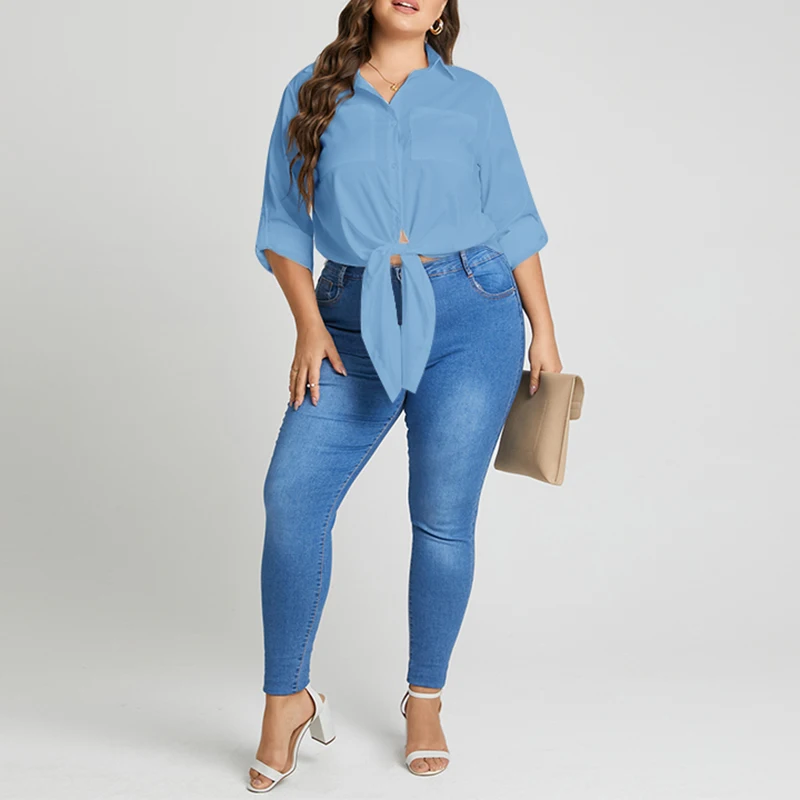 

2022 Celmia Plus Size Blouses Women Fashion Shirts Split Hem Ladies Tops Tunic Autumn Elegant Long Sleeve Casual Blusas Feminina