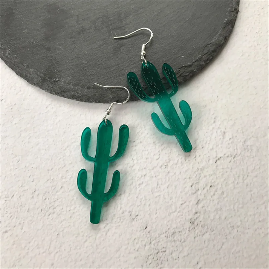 925Silver Green Plant Geometric Dangle Earrings for Women Cactus Funny Desert Long Hanging Party DJ Ear Jewelry Accessories | Украшения и