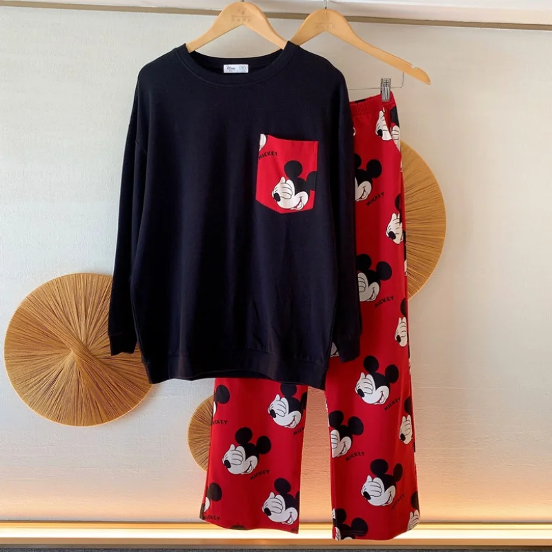 Disney Plus Size Pajamas Set for Womens Autumn Long Sleeve Sleepwear Women Set Pajamas Suit Female Two Piece Set Loungewear Fall