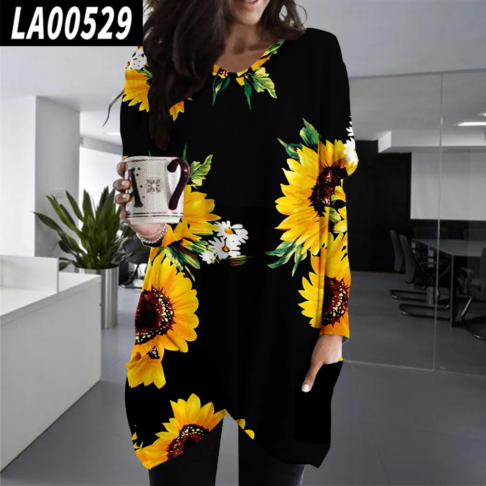 Объемная объемная футболка с подсолнухом свободная женская V-образным вырезом и