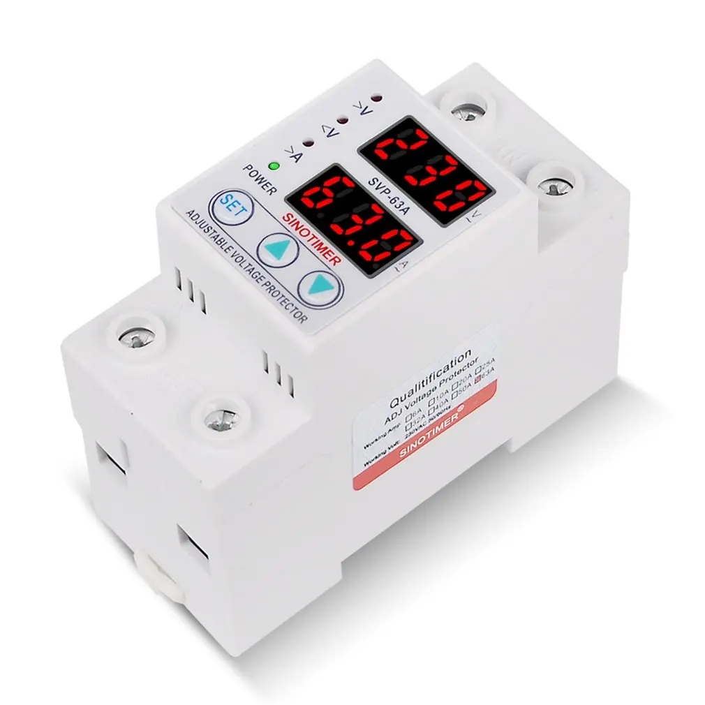 SINOTIMER SVP-63A Напряжение протектор 230V 63A Регулируемый автоматическое восстановление под/над релейный выключатель защитное устройство с светодиодный