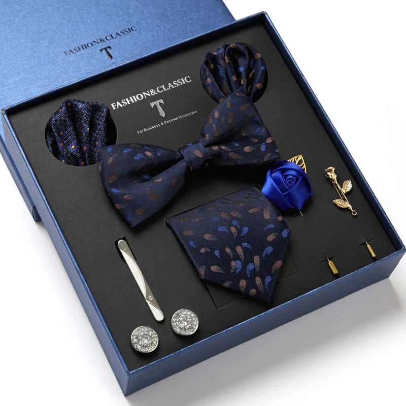 

Men Designer Fashion Blue Skinny Neck Tie Set Handkercheif Set 7.5cm Width Neckties Jacquard Corbata Gift Box Packing