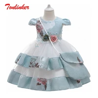 kids christmas lace cake dresses for girls bead flower with shoulder bag princess dress party baby girl children clothing