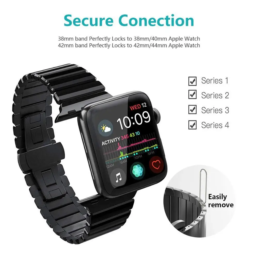 Роскошный звеньевой браслет из нержавеющей стали для apple watch band 44 мм 42 40 38 iwatch Series 5