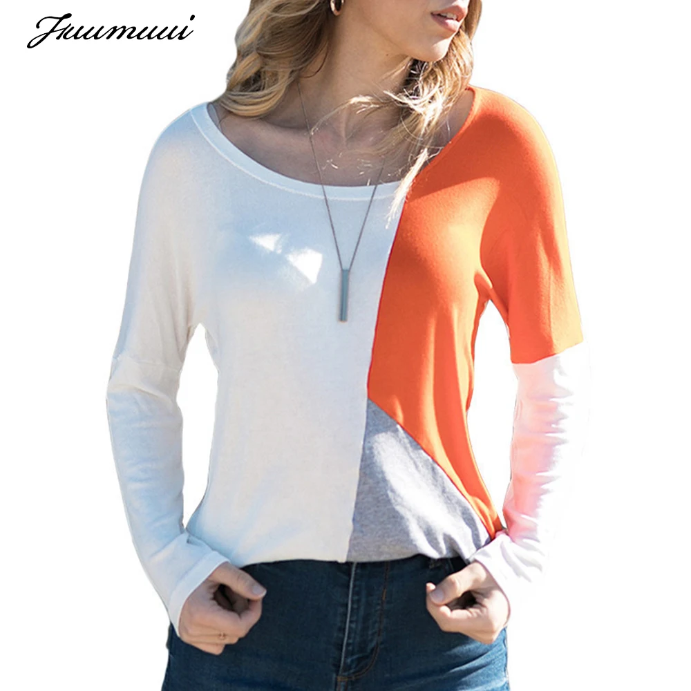 Fuumuui цветные женские футболки повседневные с длинными рукавами и круглым вырезом
