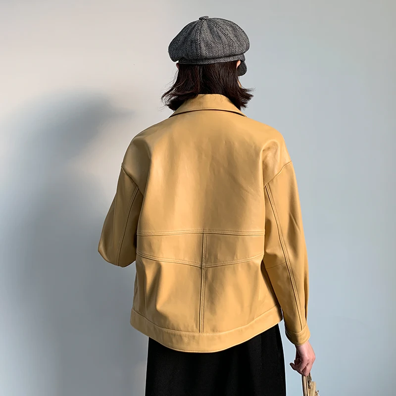 

JCHB 2021 jacket spring new sheepskin casual loose coat trendy Haining genuine leather coat women's short