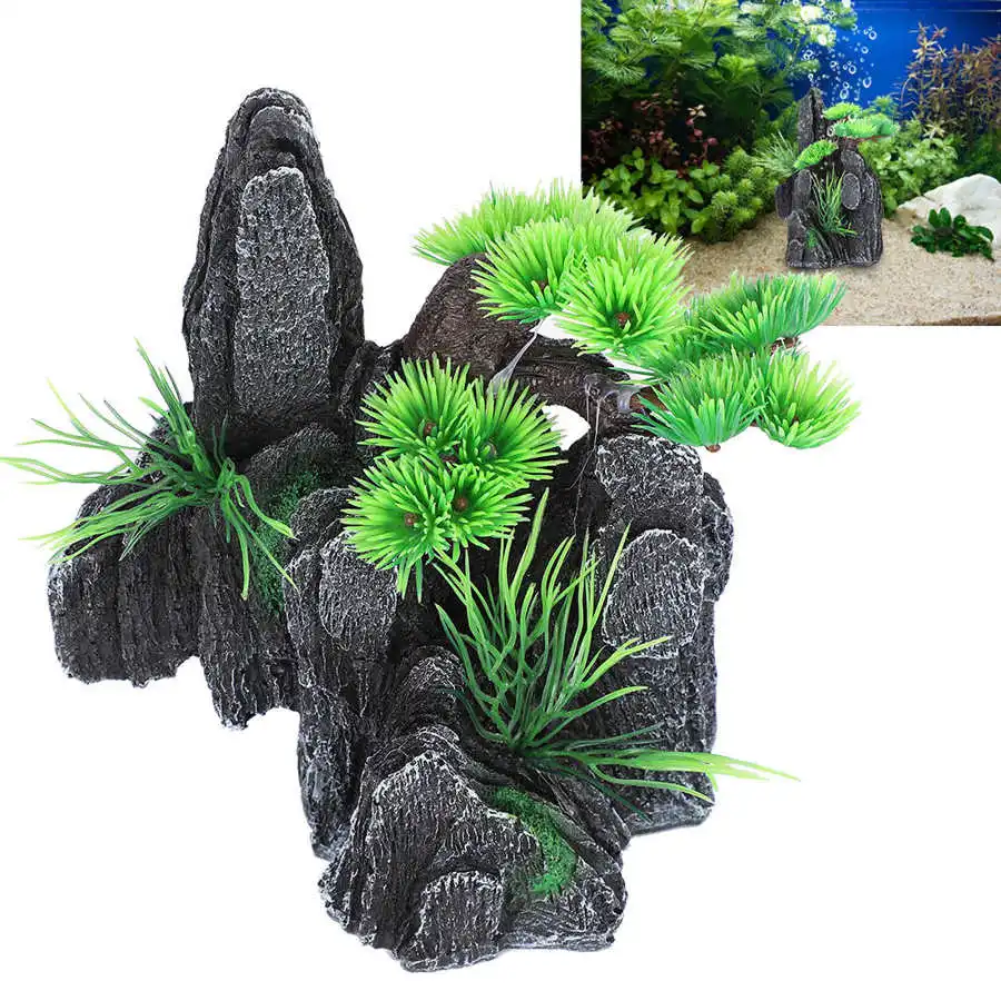 Вид из окна скала аквариум каменный орнамент украшения аквариума с небольших