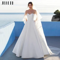 jeheth simple strapless a line satin beach wedding dress 2022 sweetheart backless bridal gowns with pockets vestidos de novia
