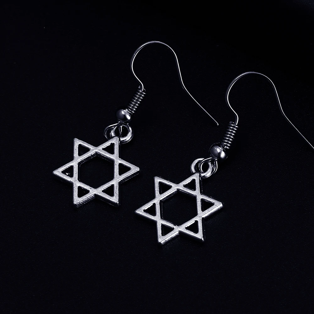 Винтажные висячие серьги в форме шестиугольной звезды с цветным покрытием под