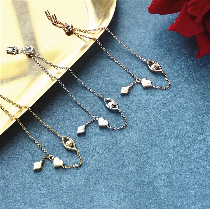 Новые модные Лаки сглаза браслет 925 Серебро Золото Мини розовое сердце глаза