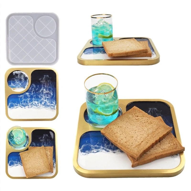 

Breakfast Tray Epoxy Resin Mold Cup Mat Mug Pad Silicone Mould DIY Crafts Serving Plate Board Home Decortaion Casting Tools