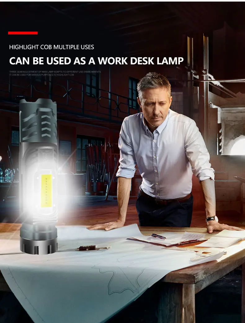 

Portable LED Tactical Flashlight XHP99+COB LED Flashlight USB Torch with Window Hammer Rechargeable Flashlight Waterproof Torch