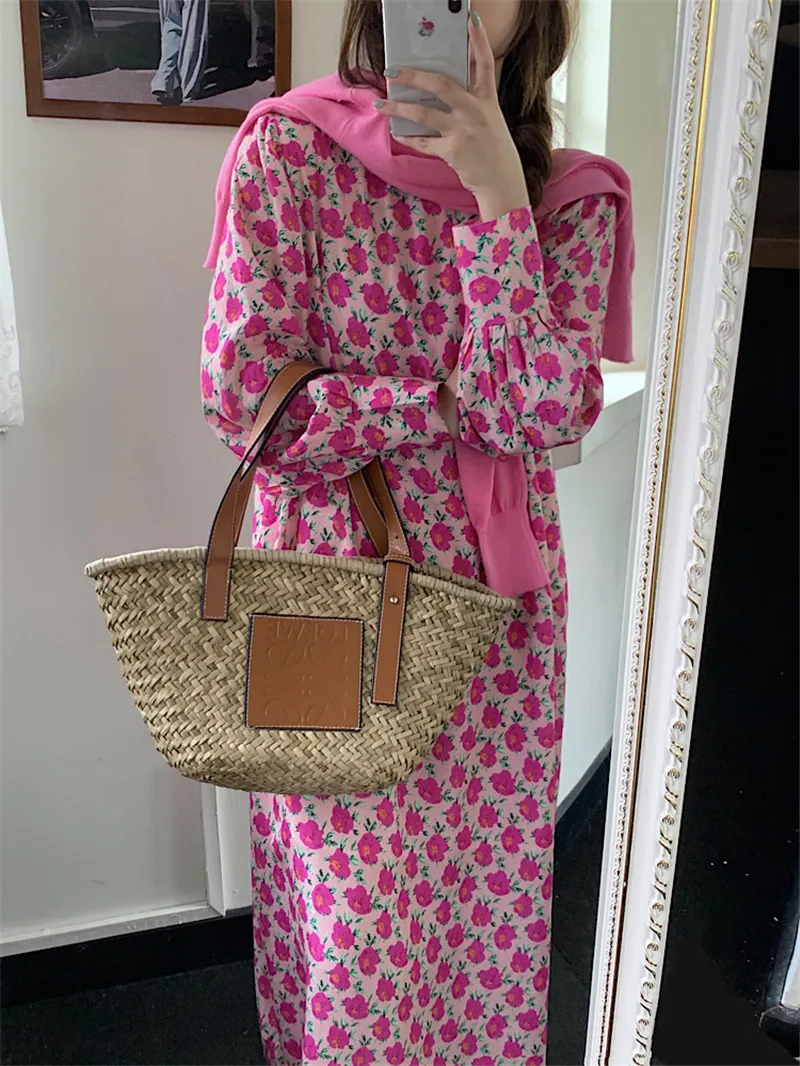 

Vintage Women's Dress Korean O-neck Long Sleeve Dresses Female Loose Stright Fashion Tide 2021 Vestidos