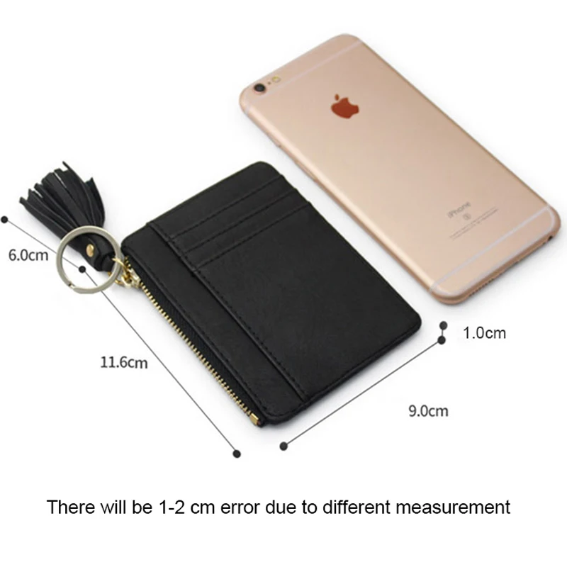 Matt Leather Mini Tassel Women Card Holder Cute Credit ID Card Holders Zipper Wallet Case Change Coin Purse Keychain Nubuck New