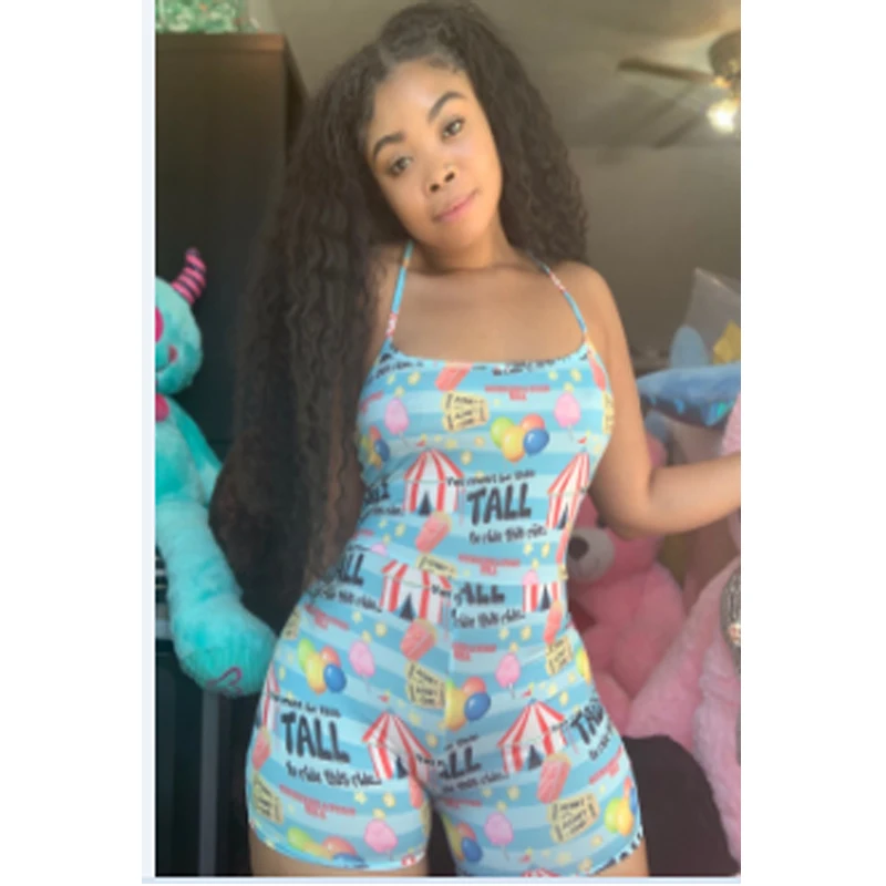 

Spring Sexy Women Bodycon Print Nightwear Bodysuits Deep V-Neck Long Sleeve Bodycon Short Jumpsuits