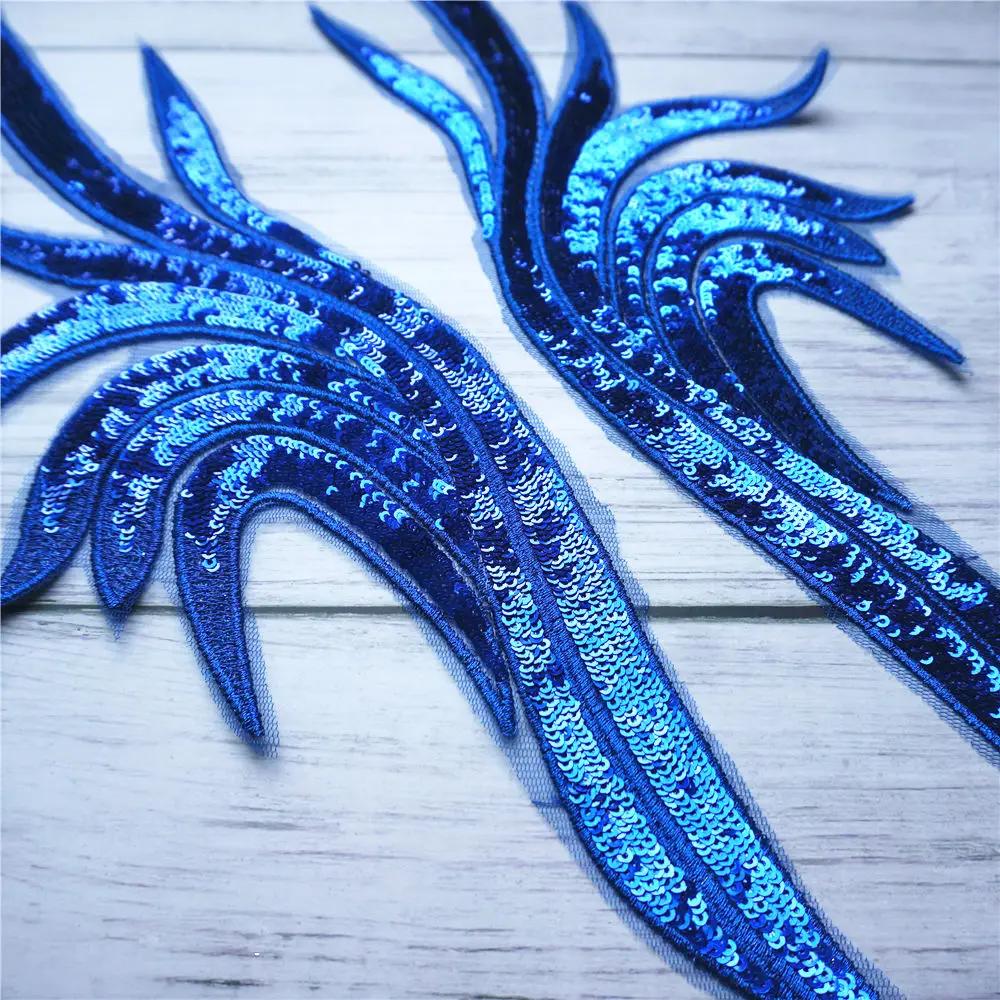 2 шт. Королевского синего золота блесток кружевной ткани вышитый халат