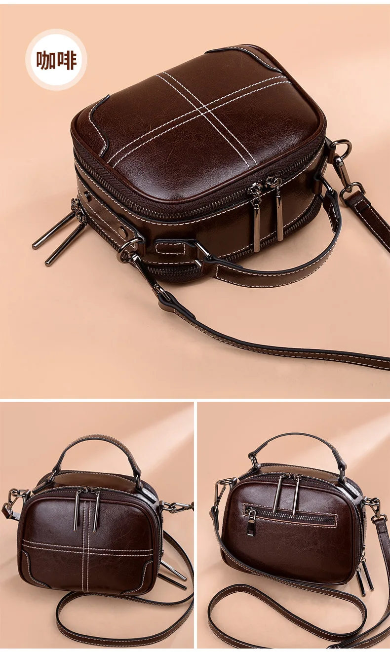

2019 leather Lady Bag Fashion wide shoulder strap handbag single shoulder oblique Bag Small Square bag