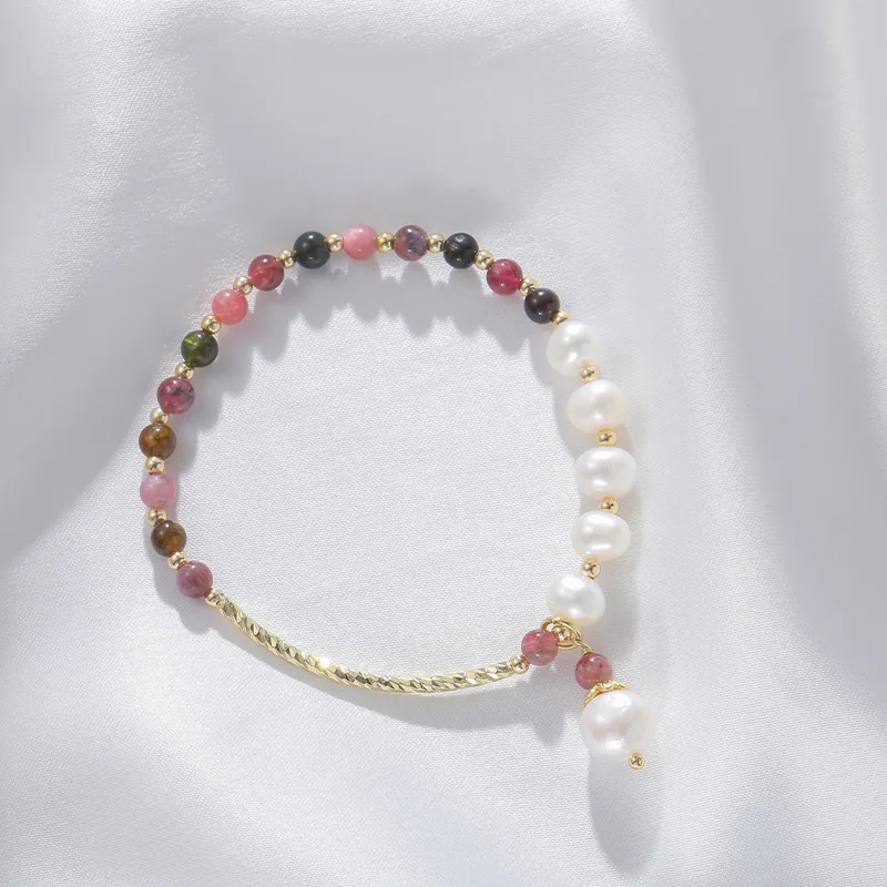 

Crystal Bracelet Female Transshipment Lucky Natural Multi-color Agate Peach Blossom With Freshwater Pearl Pendant Single Circle