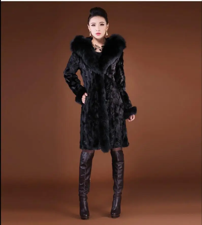 

Women's 2021 Winter New Fashion Sexy Imitation Rabbit Coats Faux Fox Fur Grass Thickening Hooded Long Coat Jacket Plus Size