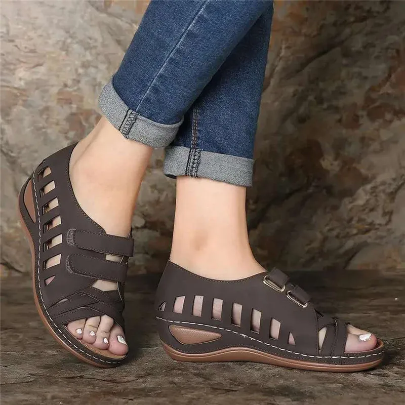 

2021 New Women Sandals Large Size Women Cross Belt Breathable Pure Color Sandals Ankle-Wrap Sandal Women Size 35-43