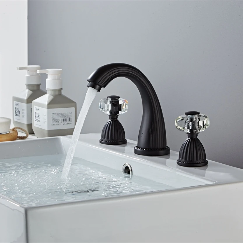 Basin Faucets Gold Brass Modern Bathroom Sink Faucet Double With drill Handle 3 Hole Bathbasin Counter Mixer Taps XR8260 | Обустройство