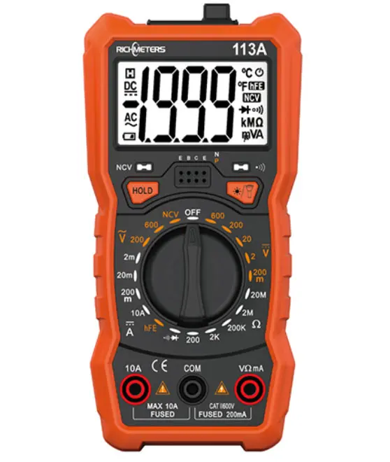 RM113A RICHMETERS NCV Цифровой мультиметр 2000 отсчетов HFE AC/DC измеритель напряжения вспышка светильник задний светильник большой экран RM113A мультиметры - Цвет: RM113A