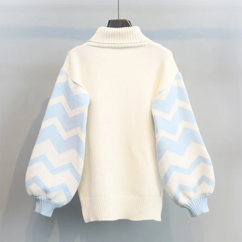 Женские пуловеры с высоким воротником и поясом на шнуровке рукавами-фонариками