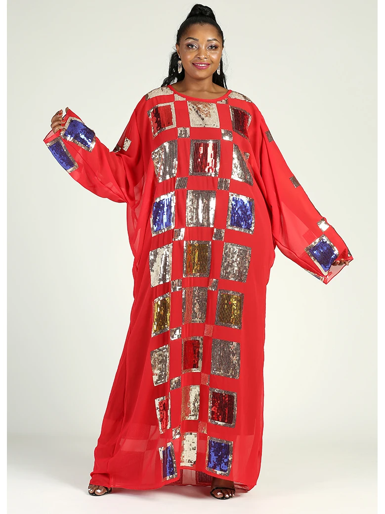 

New African Women'S Fashion Sequins Loose Long Coat Dress Black Free Size For Quick Delivery