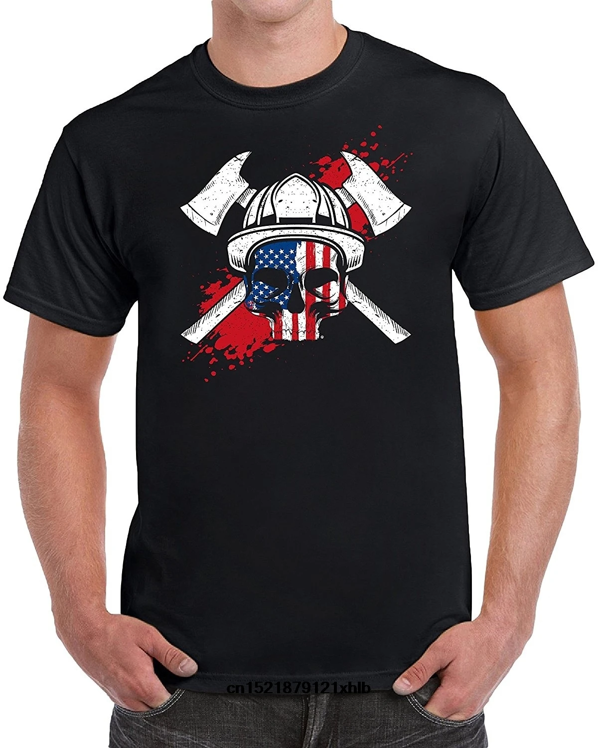 

Men T shirt Firefighter Skull American Patriotic Short Sleeve funny t-shirt novelty tshirt women