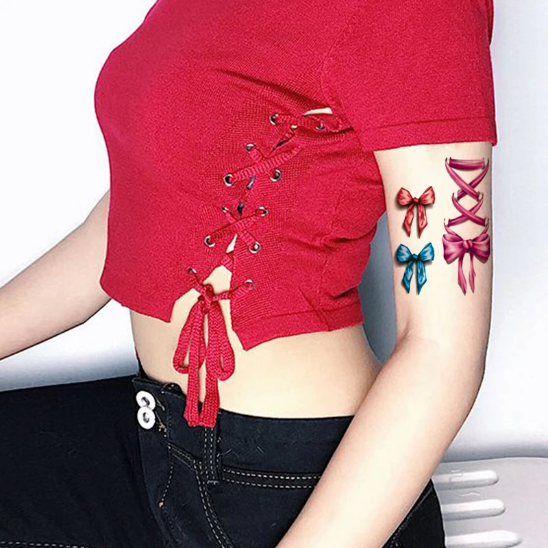 10x Nice 3D Body Art Sleeve Arm Hand Stickers Glitter Temporary Tattoos Small Bowknot Bows Waterproof For Painting Gift | Красота и