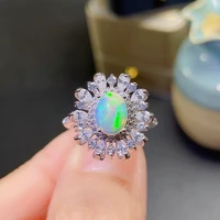 high quality 6x8mm rainbow fire black opal flower ring 925 sterling silver engagement wedding women ring for gift