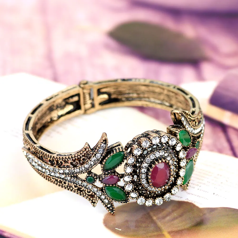 Sunspicems винтажный турецкий браслет манжета для женщин Смола Стразы ювелирные