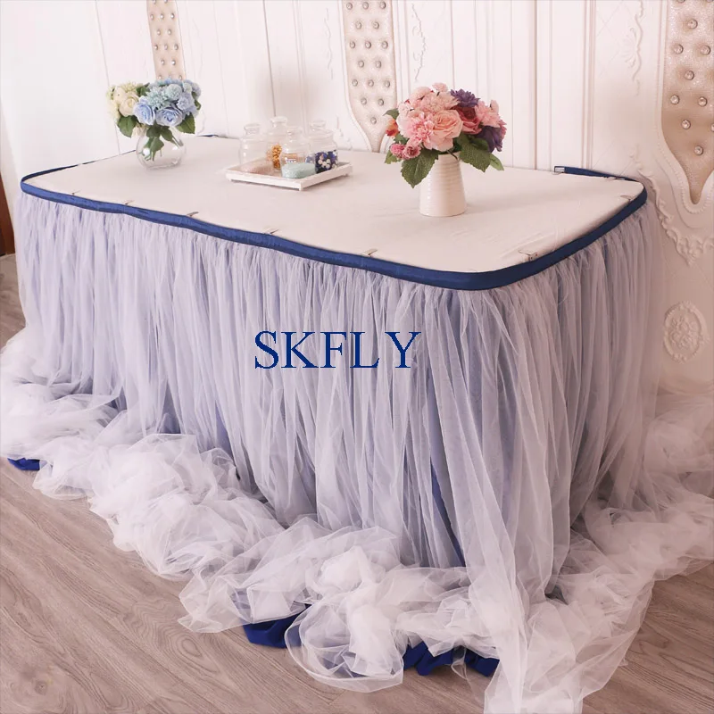 navy and ivory tulle CL072B Великолепная сделанная на заказ популярная длинная драпированная новая свадебная шифоновая Тюлевая гофрированная юбка цвета слоновой кости с застежкой-липучкой - Цвет: navy and ivory tulle