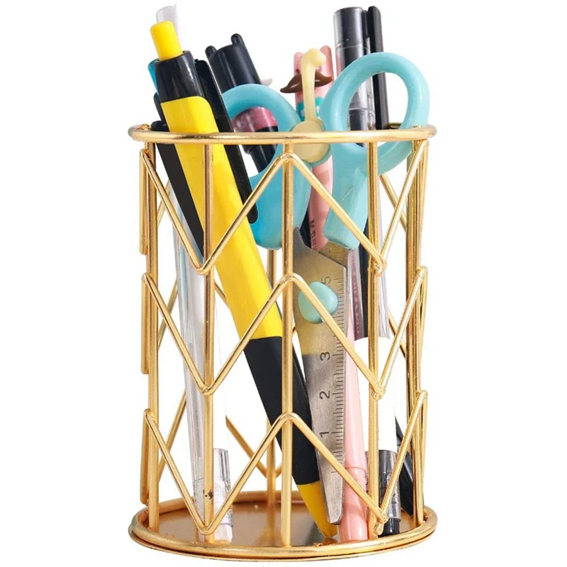 

Pen Organizer Desktop Pencil Holder Gold 1Pack Makeup Brush Organizer ,Office Desk and Students Sundry Receive
