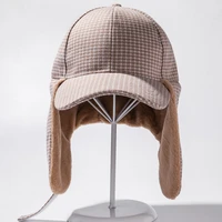ht3819 fashion winter russian hat vintage plaid earflap cap men women soft fleece fur bomber hat male female trapper russian cap