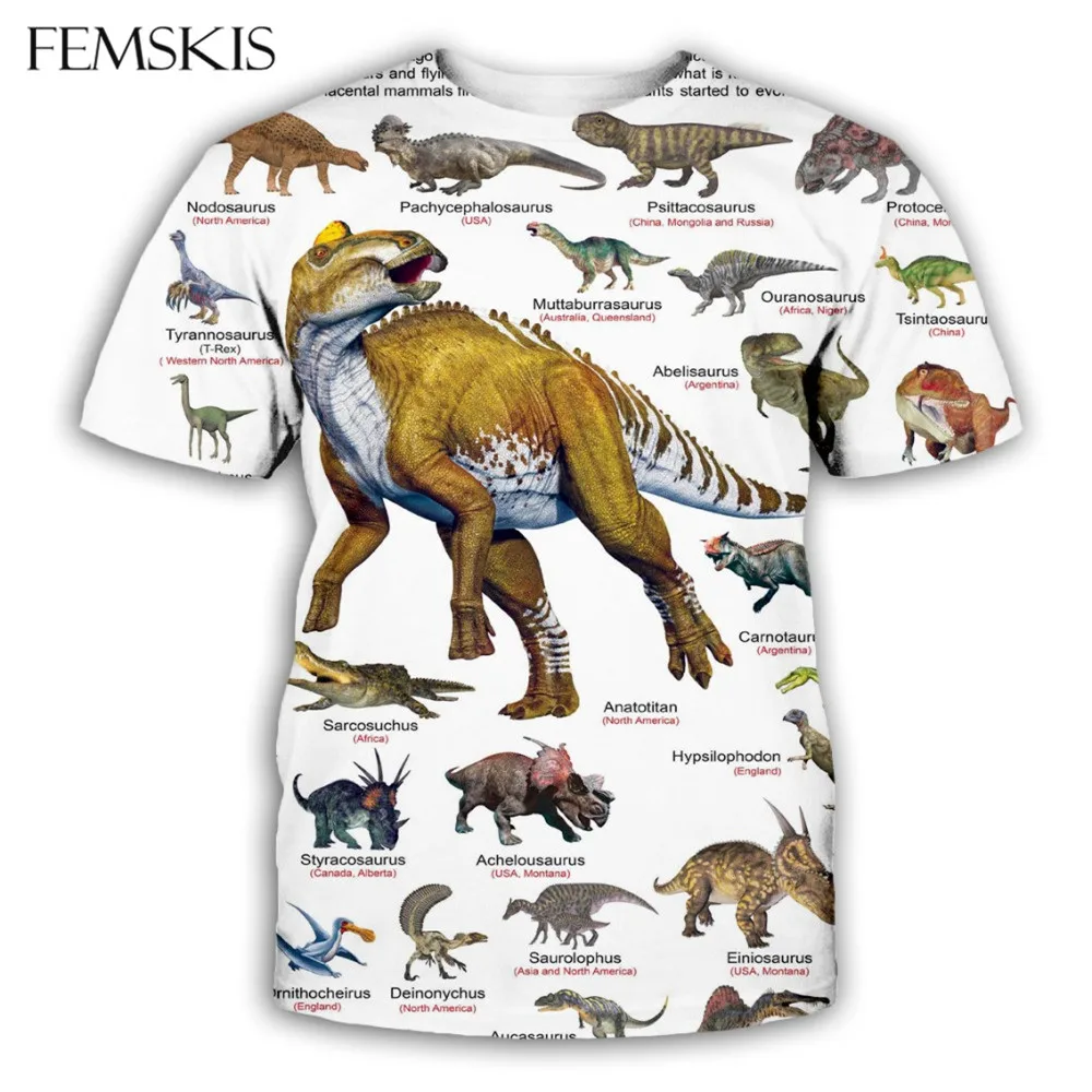 

FEMSKIS Men Women Cute Summer Fashion Cartoon Creative Dinosaur 3D All Over Print T-shirt Short Sleeves O-neck Streetwear Top
