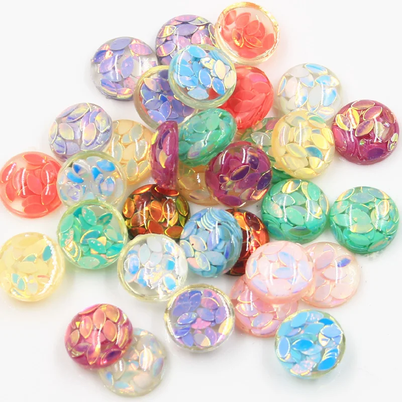 

50pcs 12mm Mix Colors Leaf Bright Wafer Flat Back Resin Cabochons Cameo Fit DIY Cabochons Tray Earrings and Rings Accessories