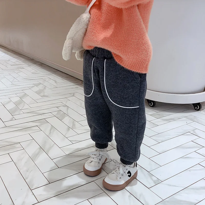 Зимние хлопковые плотные спортивные штаны из мягкого флиса для мальчиков и