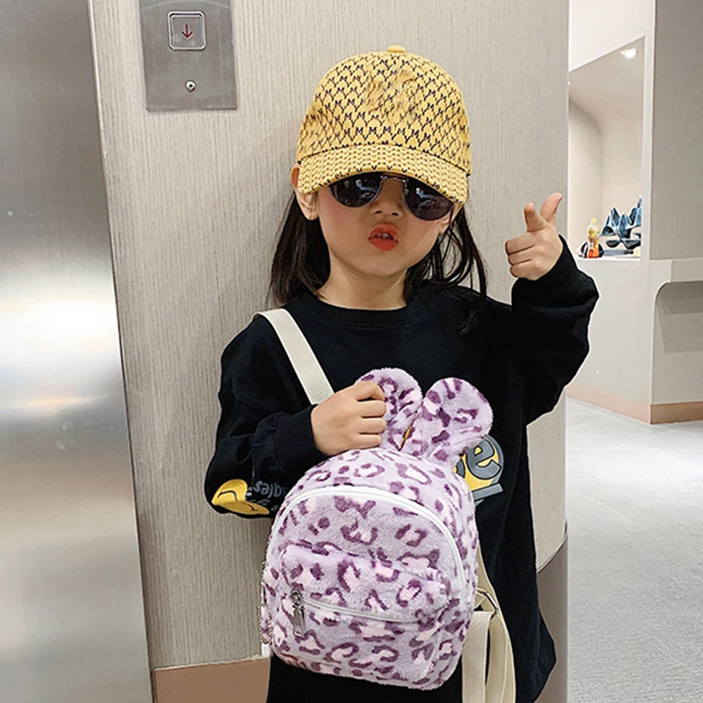 

Cute Rabbit Ears Women Backpack Casual Plush School Shoulder Bag Animal Cow Zebra Pattern Parent-Child Travel Rucksack Girls Bag