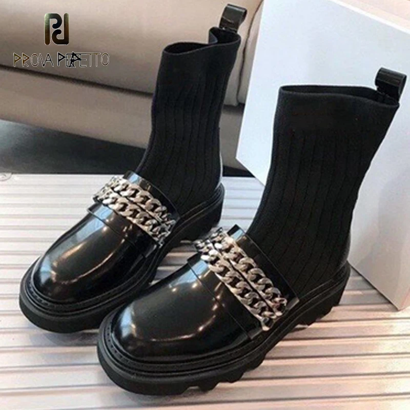 

Женские короткие ботинки на толстой подошве в британском стиле, кожаные тонкие ботинки на плоской подошве, Осень-зима, новые эластичные бот...