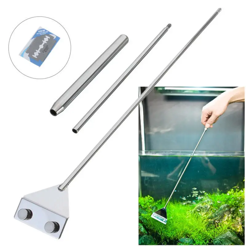 

Stainless Steel Aquarium Fish Tank Algae Razor Scraper Blade Aquatic Water Live PlantGrass Cleaning Multi-Tool Cleaner Kit Set