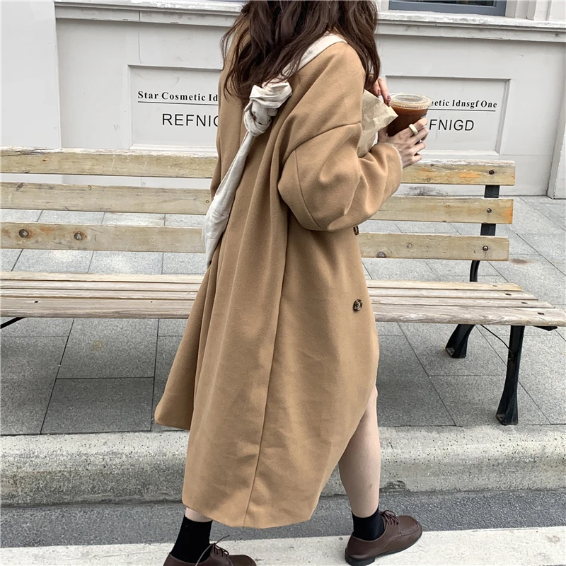 

Alien Kitty 2021 New Winter Coats Blends Female Elegant Korean Loose Solid Straight Women Woolen Chic Casual Long Clothe