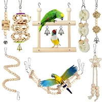 8 pieces parrots chewing natural wood and rope bungee bird toy for anchovies parakeets cockatiel conure mynah bird swing toys