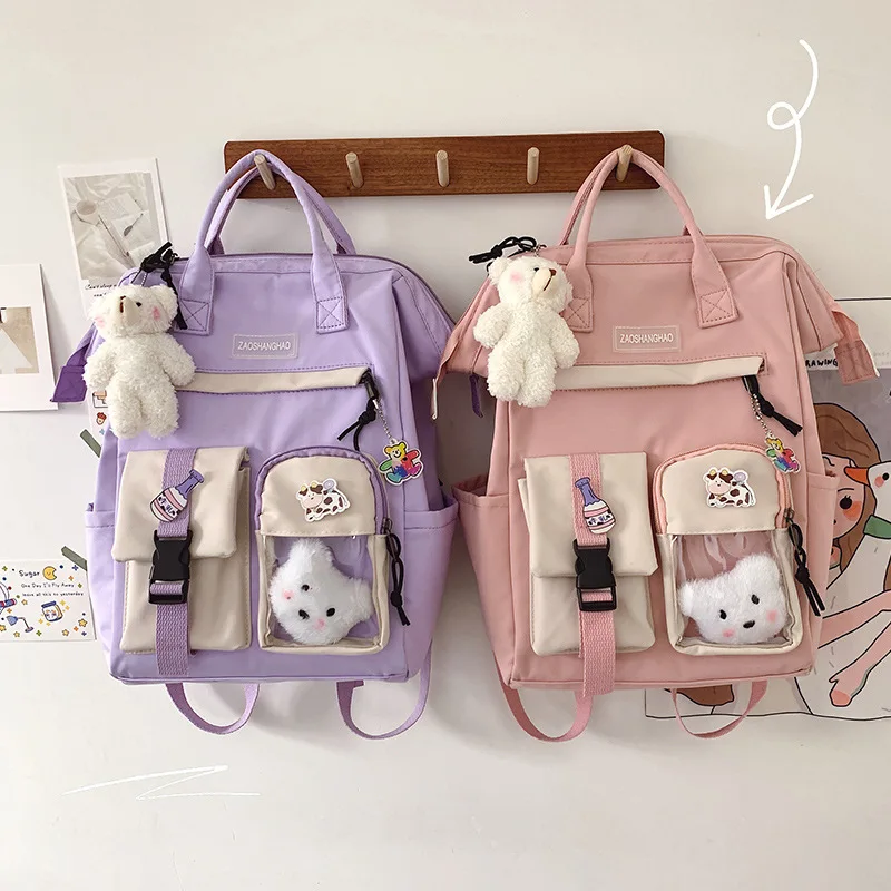 2021 Women Waterproof Candy Colors Backpacks Fancy High School Bags Preppy Purple Backpack for Teenage Girl Cute Travel Rucksack