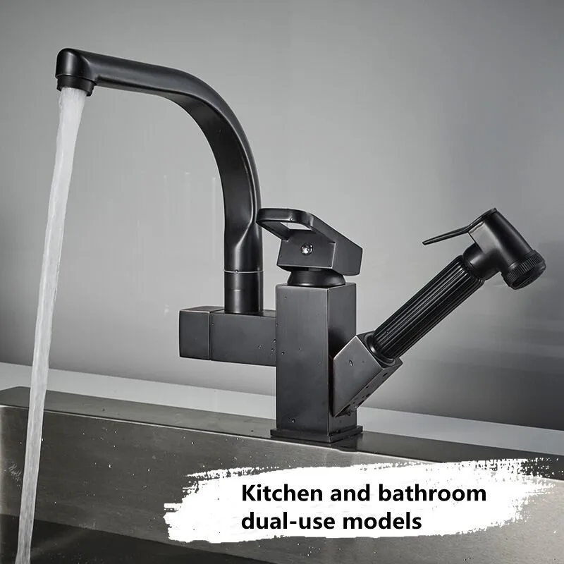 

Kitchen Faucets Black Sliver Pull Out Multifunctional Washbasin Faucet Hot and Cold 360 Rotation Mixer Tap Bathroom Accessories