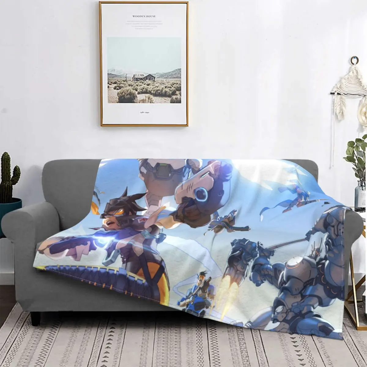

Overwatch Pharah FPS Game Blanket Flannel Tracer And Robots Cozy Soft FLeece Bedspread