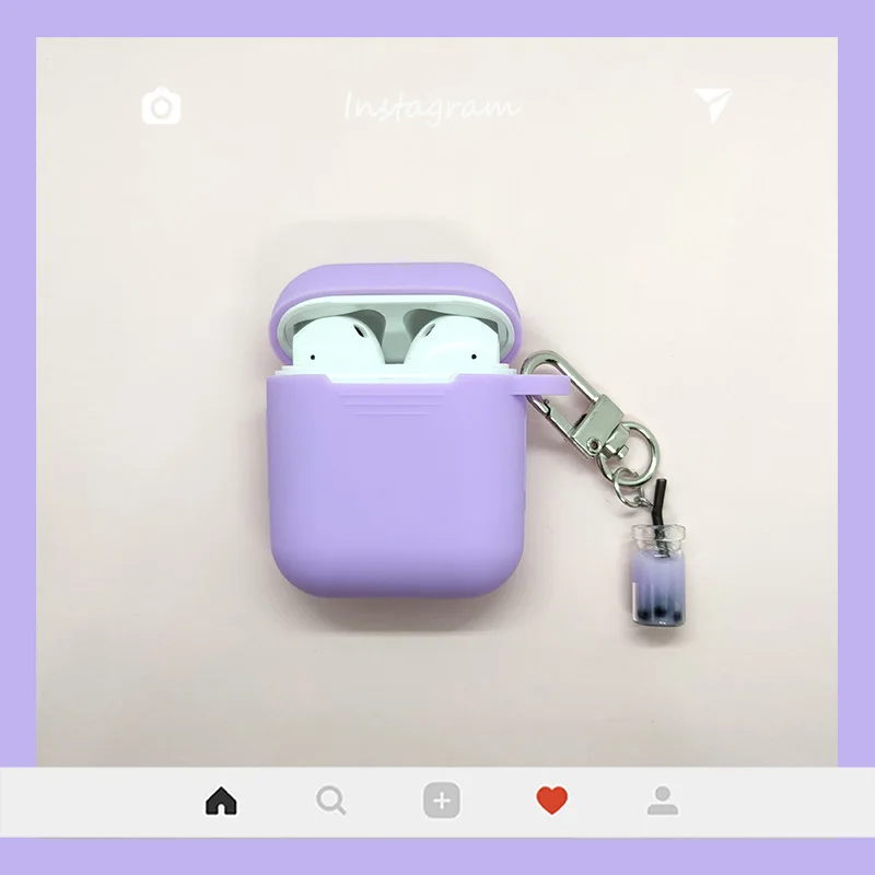 Milk Cup Purple Для Apple AirPods чехол милый молочный чай беспроводные наушники чехол для Airpods гарнитура силиконовый защитный чехол бутылка для напитков брелок - Цвет: Milk Cup Purple