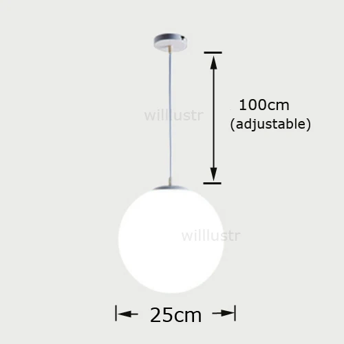 diameter 25cm Подвеска в виде стеклянного шара, светильник, отель, офис, ресторан, кафе, спальня, столовая, молочно-белый шар, круглый подвесной светильник s - Цвет корпуса: diameter 25cm