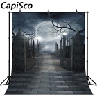 Фон для фотосъемки Хэллоуин с изображением таинственной двери ужасов ночей Луны маскарада